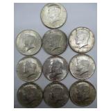 Ten 1964 Kennedy Half Dollars