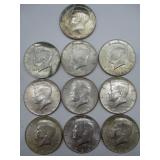 Ten 1964 Kennedy Half Dollars