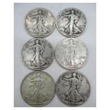 Six USA Walking Liberty Half Dollars