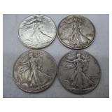 Four USA Walking Liberty Half Dollars