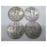 Four USA Walking Liberty Half Dollars