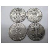 Four USA Walking Liberty Half Dollars