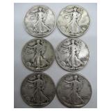 Six USA Walking Liberty Half Dollars