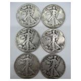 Six USA Walking Liberty Half Dollars
