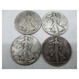 Four USA Walking Liberty Half Dollars
