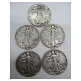 Five USA Walking Liberty Half Dollar