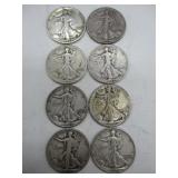 Eight USA Walking Liberty Half Dollar