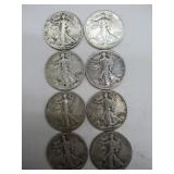 Eight USA Walking Liberty Half Dollar