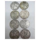 Eight USA Walking Liberty Half Dollars