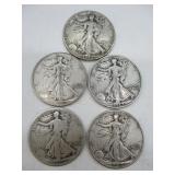 Five USA Walking Liberty Half Dollar