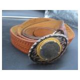 2 Leather Belts with 1991 Coin Buckle