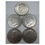 Five USA 1972 Silver Dollars