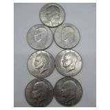 Seven USA 1972 Silver Dollars