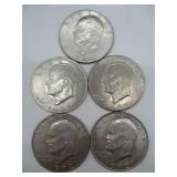 Five USA 1972 Silver Dollars