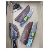 Four Knives in Sheaths - One is Damascus