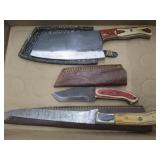 Three Knives in Sheaths - One Damascus