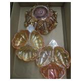 Three Goldtone Carnival Glass Dishes