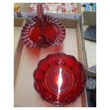 Fenton  Red Dish & Fenton Art Glass Basket