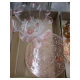 Pink Depression Glass Cake Plate & Mikasa Bowl