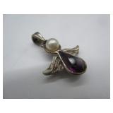 Silver Angel Pendant w/ Stones