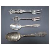 Sterling & Other Sugar Spoons & Pickle Forks