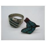 Silver & Turquoise? Ring & Lapel Pin