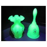 Fenton Signed Custard Glass Bell & Vase