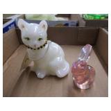 Fenton Opalescent White Cat & Pink Rabbit