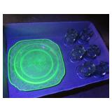 Uranium Glass Plate & Glass Candle Holders