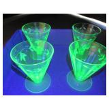 Uranium Glass Etched Tumbler/Parfait Dishes