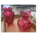 Fenton Dot Optic Cranberry Glass Pitcher