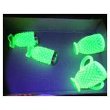 Uranium Glass Hobnail S/P Shakers, Sugar Set