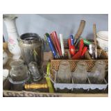 Basket w/Flatware, Bottles, VTG Utensils