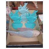 Fish Bookends & Wood Figurine
