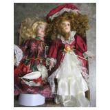 Two Collectible Dolls on Stands Victorian Dress
