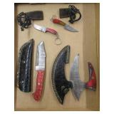 Four Damascus Knives w/Sheaths