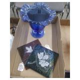 Blue Blenko Footed Vase, Art Glass Trivets