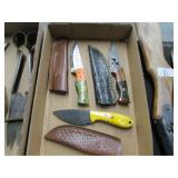 Three Knives w/Sheaths - One Damascus