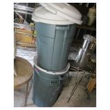 Three Plastic Trash Cans w/Lids