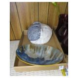 Lacquered Wood Plate & Pottery Mask