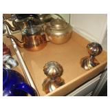Two Metal Teapots & Pair Candleholders