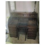 Rolltop Desk w/Marble Inlay & Chair