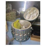 Wicker Sewing Basket w/Contents