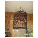 Wood Bird House w/Blue Willow Dishes