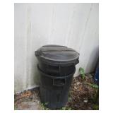 Two Black Plastic Trash Cans w/Lids