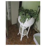 White Wicker Plant Stand w/Plant