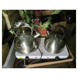 Two Burner Hot Plate & Two Tea Kettles