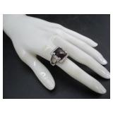 Silver Dinner Ring w/Amber tone Stone