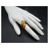 Orange Design Ring Marked Sterling