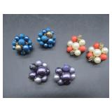 Three Pair Beaded Clip Earrings - Japan